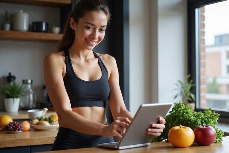 Woman tracking progress on a tablet